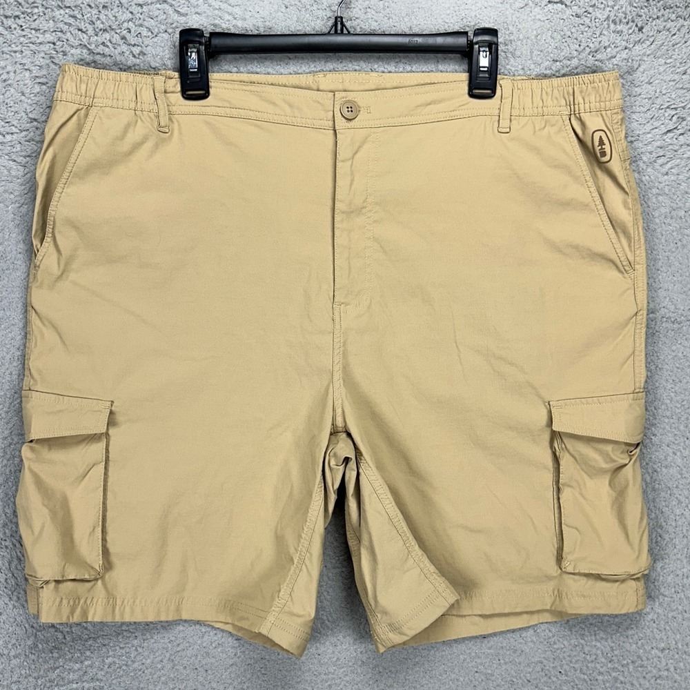 Bass Mens Cargo Shorts 2XL Tan Hiking Fishing Outdoor Stretch Waist Nylon Blend